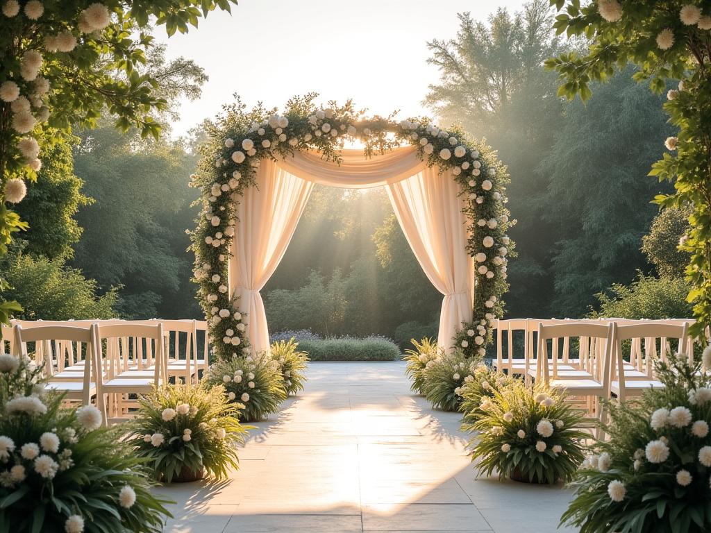 Boda en jardín botánico con decoración de canopy
